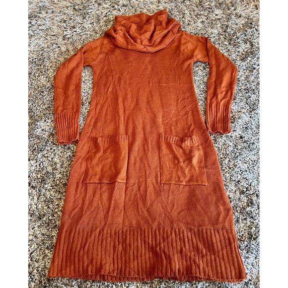 Alison Andrews Pullover Cowl Turtleneck Dress with Pockets Brownish Orange Sz XS - Picture 2 of 14